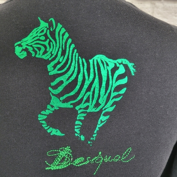 Desigual dress black green blue fit flare long sleeve dragon zebra detail Sz S - Picture 10 of 15